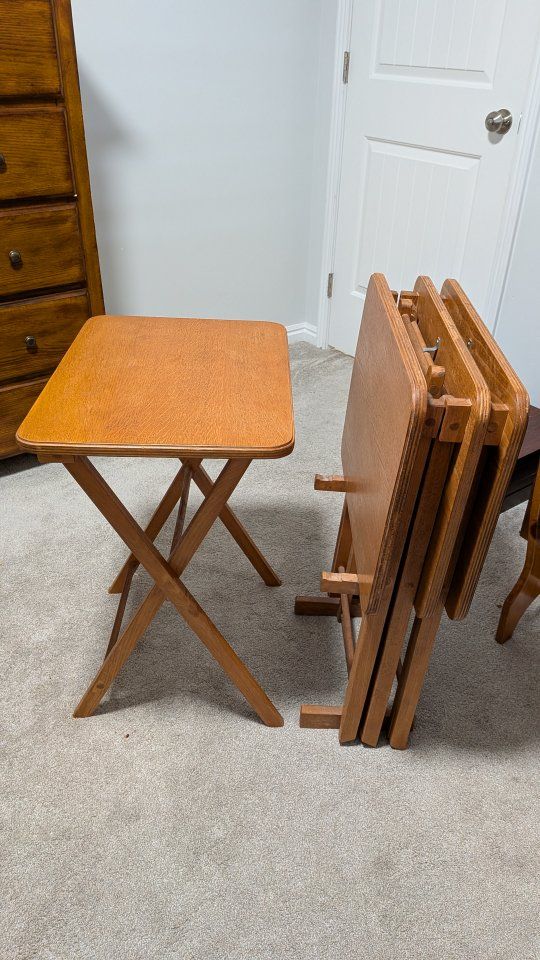 Vintage heavy duty wood TV trays set of 4