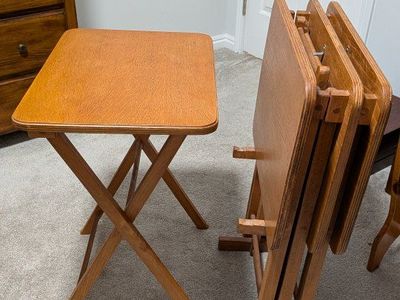 Vintage heavy duty wood TV trays set of 4
