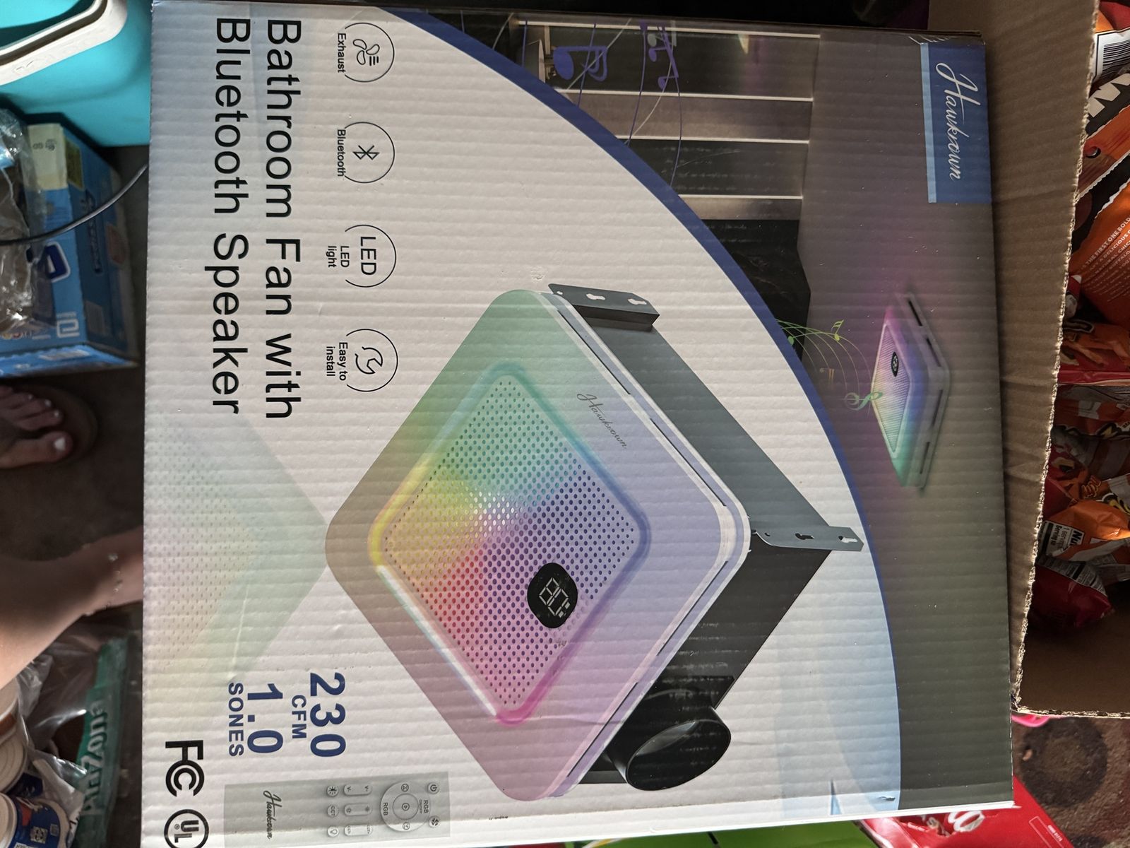 Hawksburn BF-001 Bathroom Fan with Bluetooth Speaker & LED Light, 230 CFM