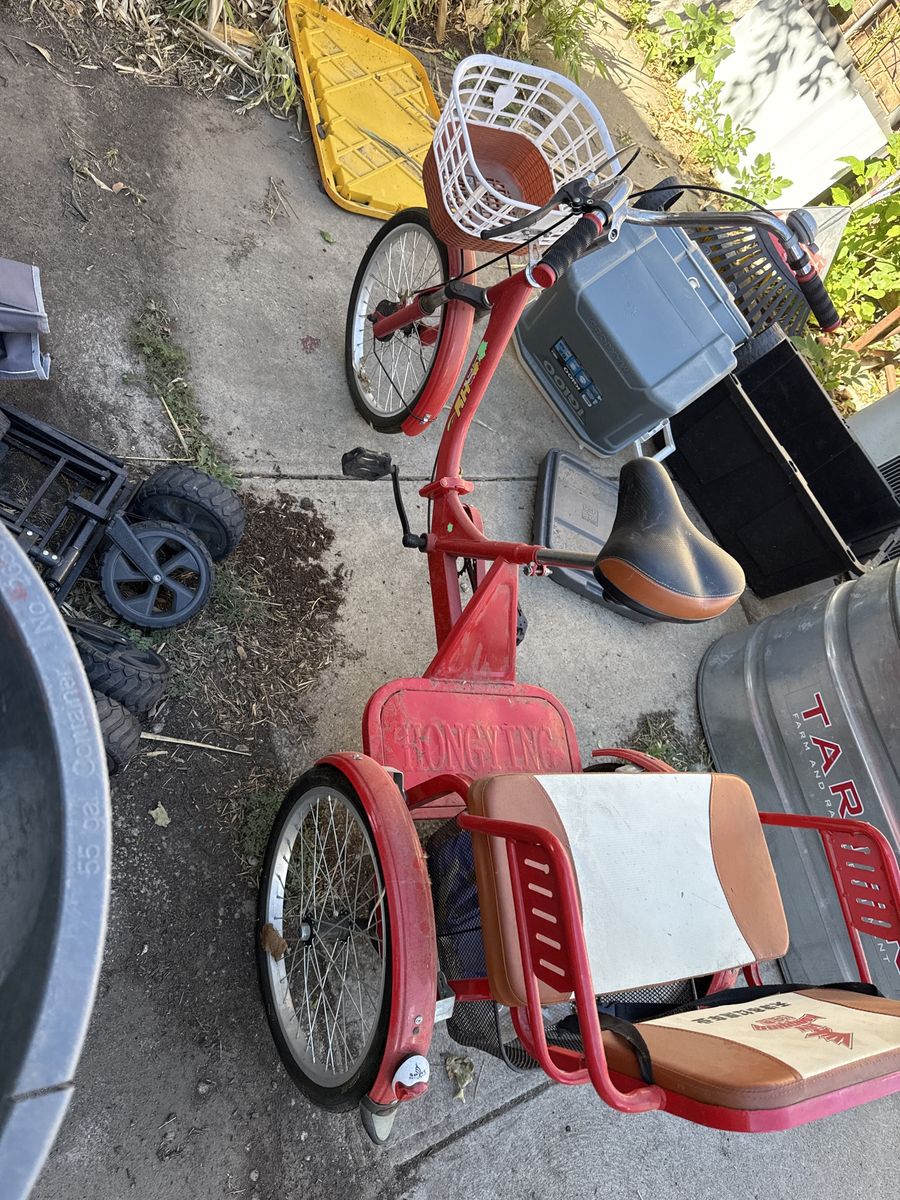 Red Tricycle with Front Basket and Rear seat