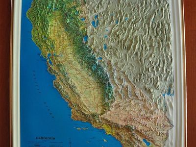 Framed 3-D Topographical Wall Map of California