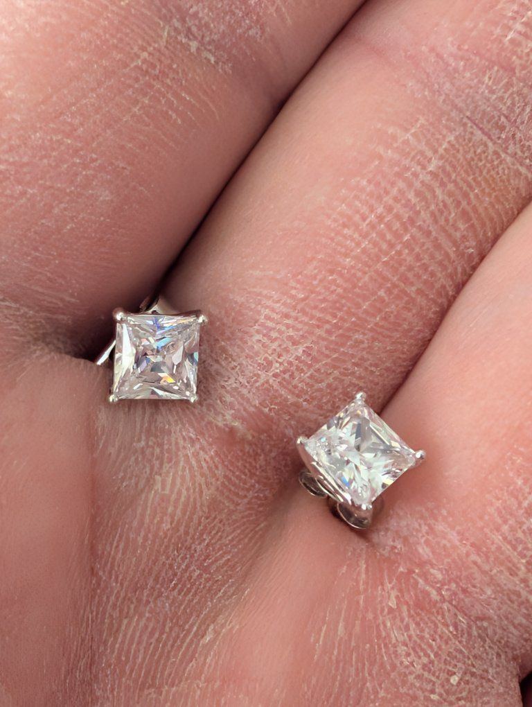 Princess Cut Diamond or Moissanite Stud Earring - 14K White Gold or .925 sterling silver