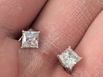 Princess Cut Diamond or Moissanite Stud Earring - 14K White Gold or .925 sterling silver