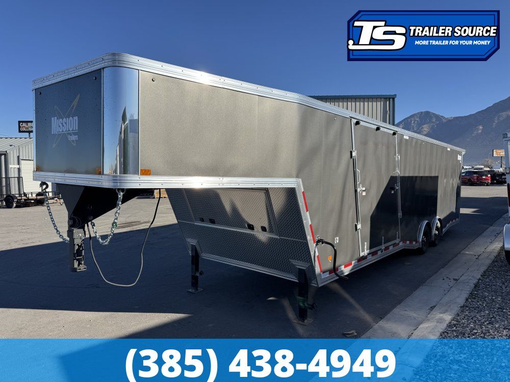 8.5x38 Alcom All Sport Gooseneck Enclosed Aluminum Snowmobile Trailer - 7'0" Interior - 10K GVWR - 110V Power, Battery, D-Rings,