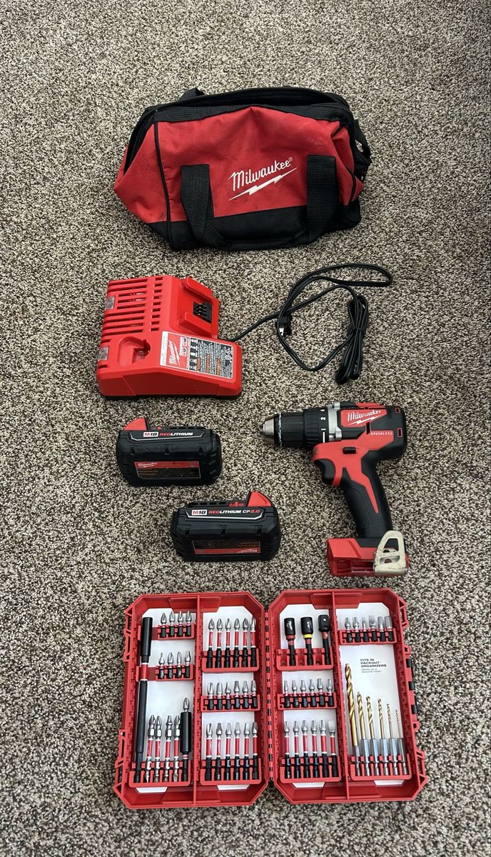 Milwaukee M18 Brushless Cordless Drill Kit with Charger, Batteries & Bit Set