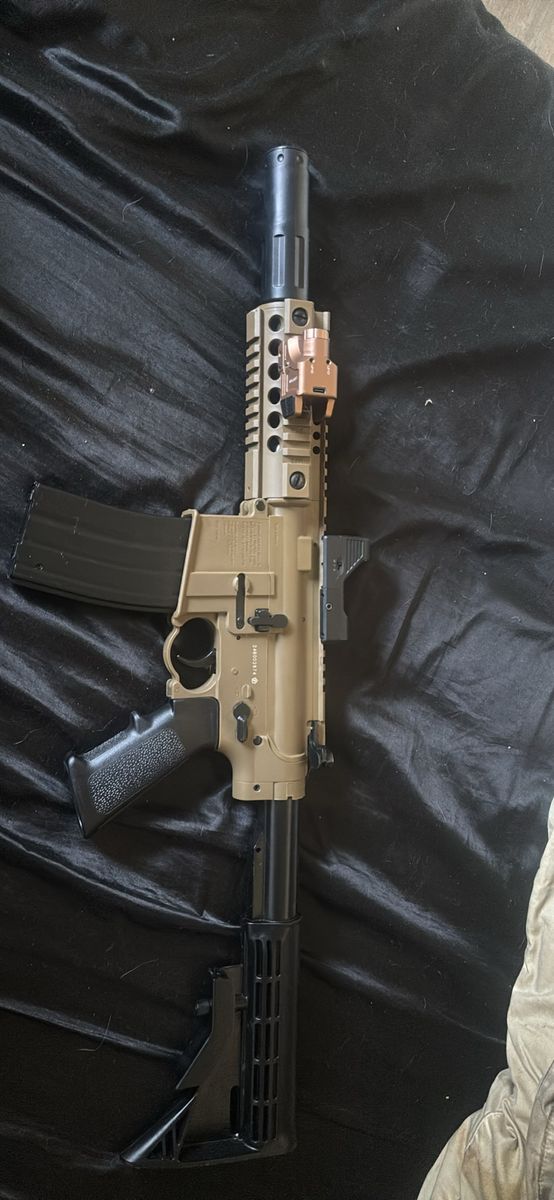 Tan Airsoft Rifle with Magazine, Light Accessory - Used