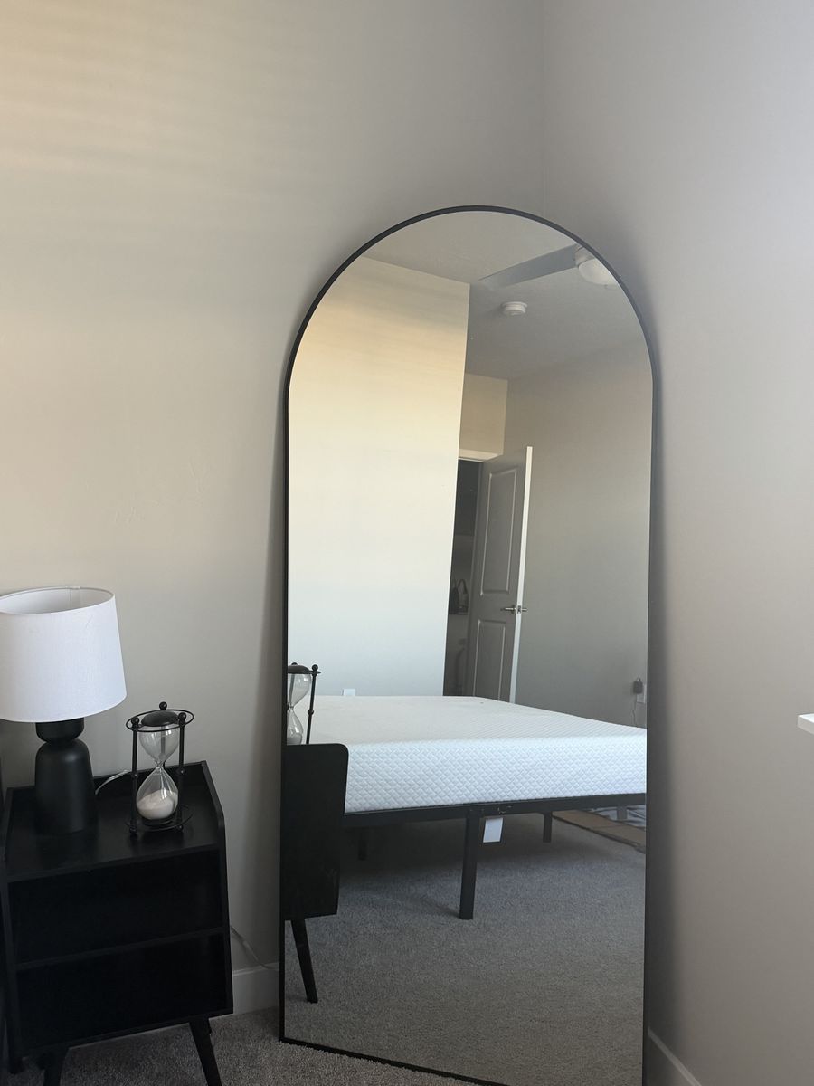 Modern Arched Metal Frame Full Length Floor Mirror - Black