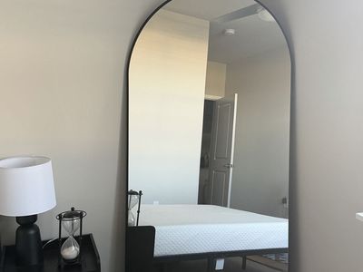 Modern Arched Metal Frame Full Length Floor Mirror - Black