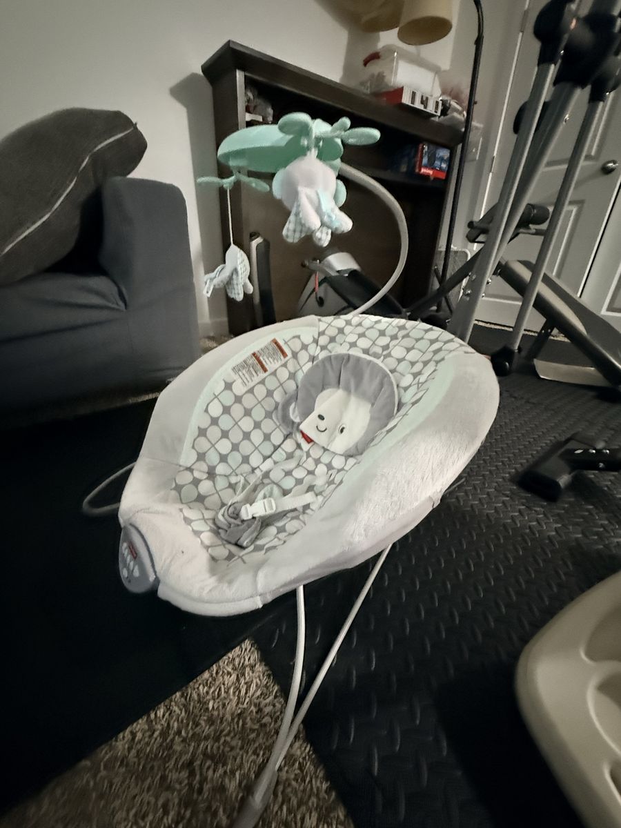 Fisher-Price Infant-to-Toddler Rocker - White/Grey/Green with Mobile and Vibrations
