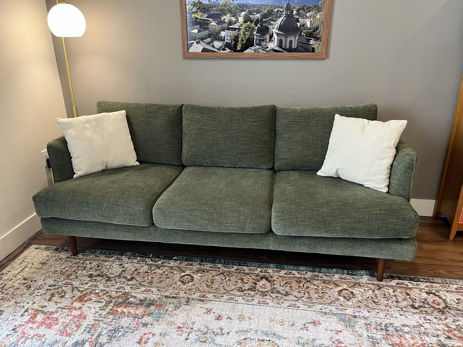 Mid Century Green Sofa Couch (84")