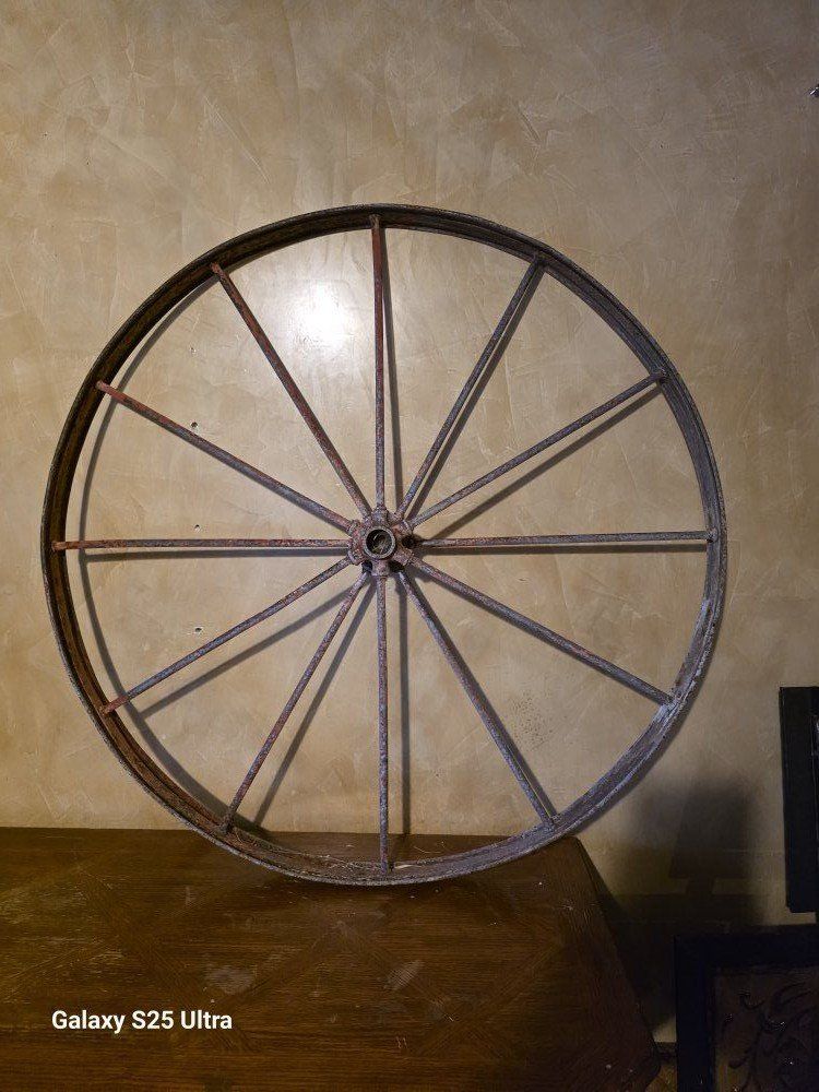 Antique 35" Steel Farm Wheel - Rustic Red Patina