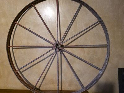 Antique 35" Steel Farm Wheel - Rustic Red Patina