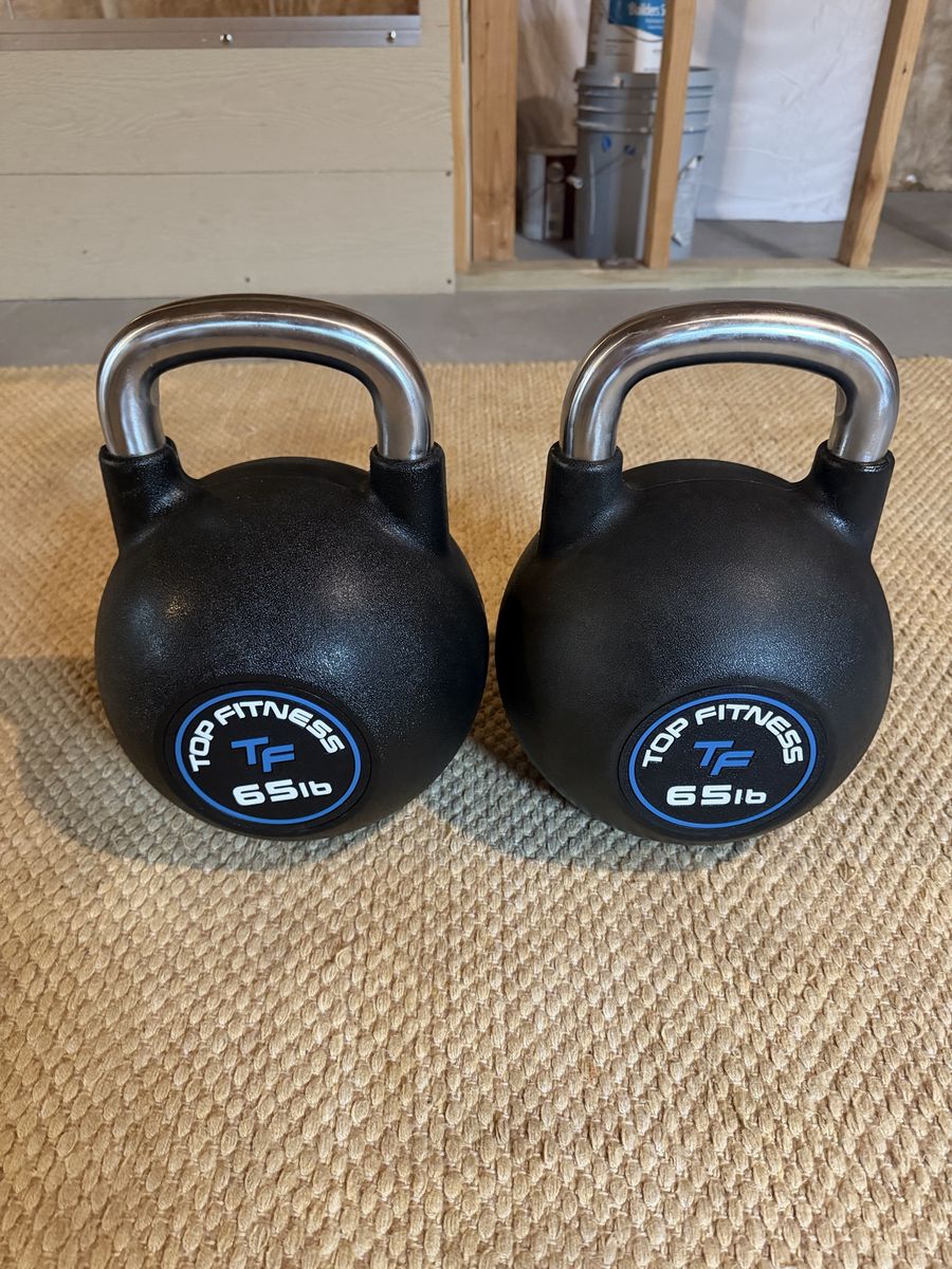 Pair of 2 Top Fitness 65 lb Kettlebells with Stainless Steel Handles