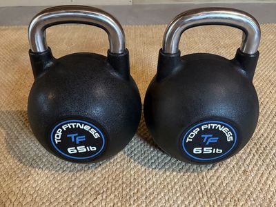Pair of 2 Top Fitness 65 lb Kettlebells with Stainless Steel Handles