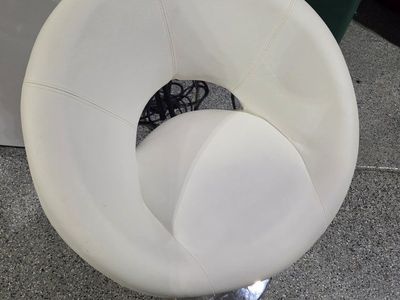 White Adjustable Swivel Barrel Accent Chair with Chrome Base