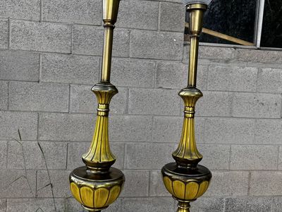 Rembrandt lamp co regency mcm pair brass enamel
