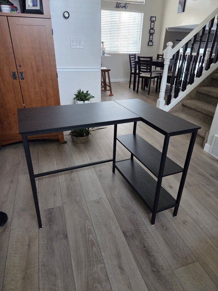 L-shaped computer writing desk with shelves