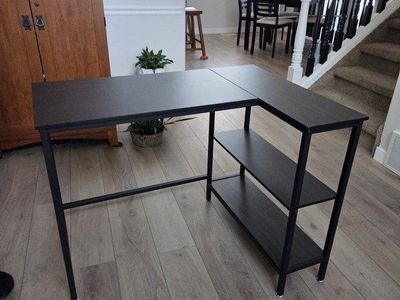 L-shaped computer writing desk with shelves