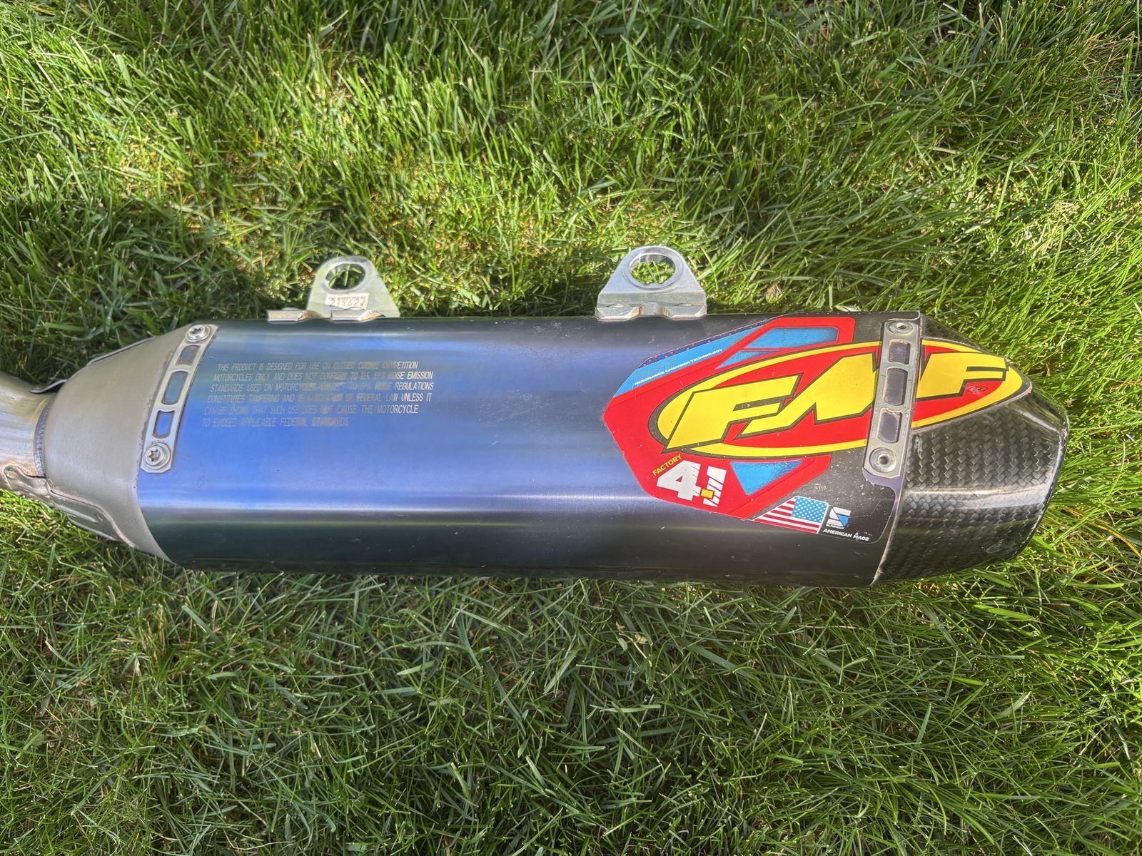 Fmf 4.1 titanium blue with carbon end cap.