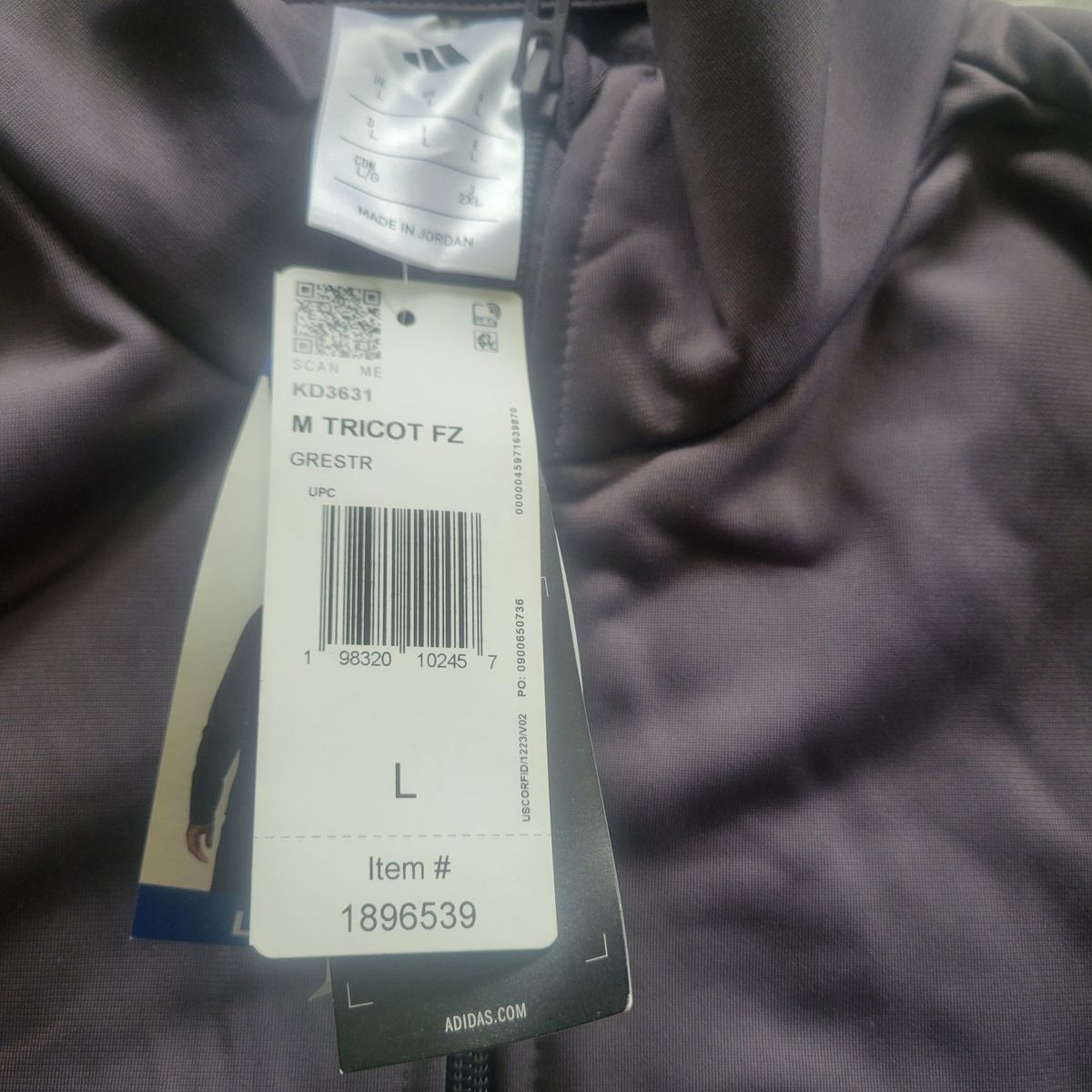 Adidas Tricot Men's Full-Zip Track Jacket Gray Size Large