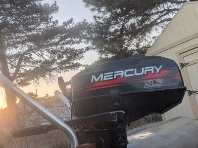 Grumman 15' Aluminum Canoe w/ Mercury 3.3 Outboard Motor, Oars, Dolly, & Stabilizers