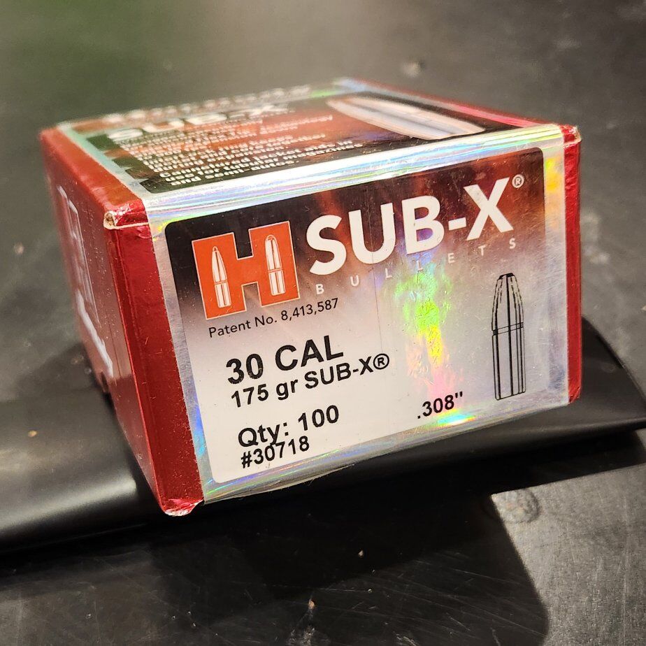 New box of Hornady sub-X 30 caliber/.308, 175gr quantity 100 number 30718