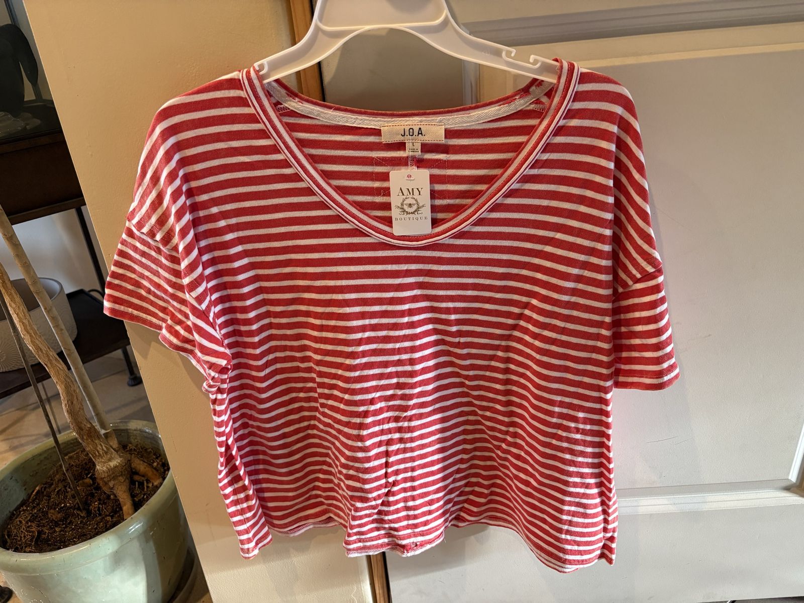 New J.O.A. Red & White Striped Shirt Sz L