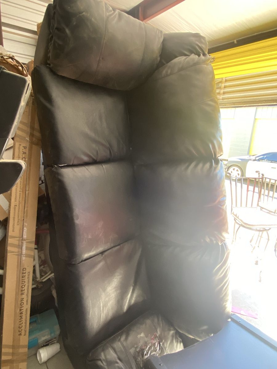 FREE!! Black Faux Leather Sectional Couch Piece - Used Poor Condition