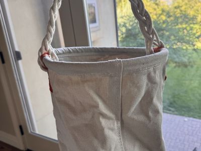 Canvas and Suede Bucket Bag with Braided Rope Handle