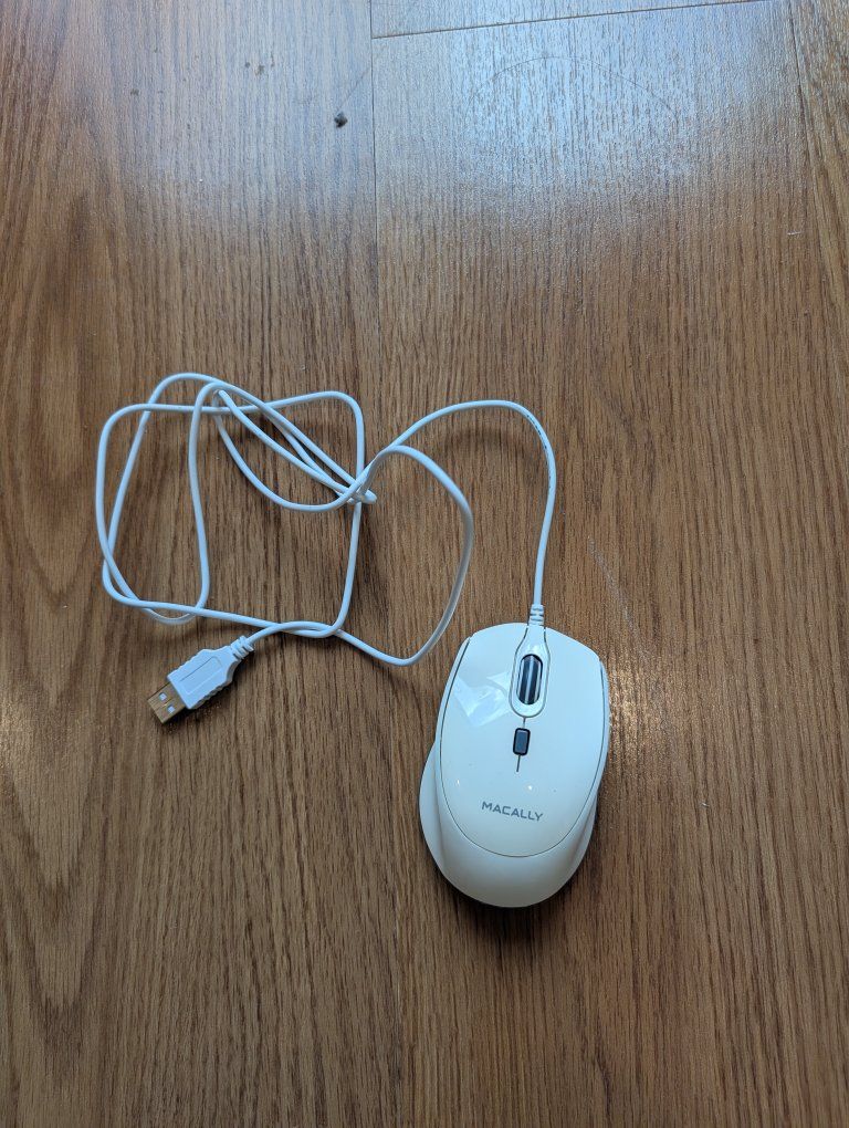 Macally Wired USB Optical Mouse, 3-Button, Scroll Wheel, White/Gray