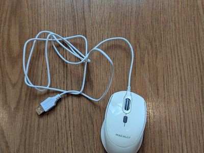 Macally Wired USB Optical Mouse, 3-Button, Scroll Wheel, White/Gray