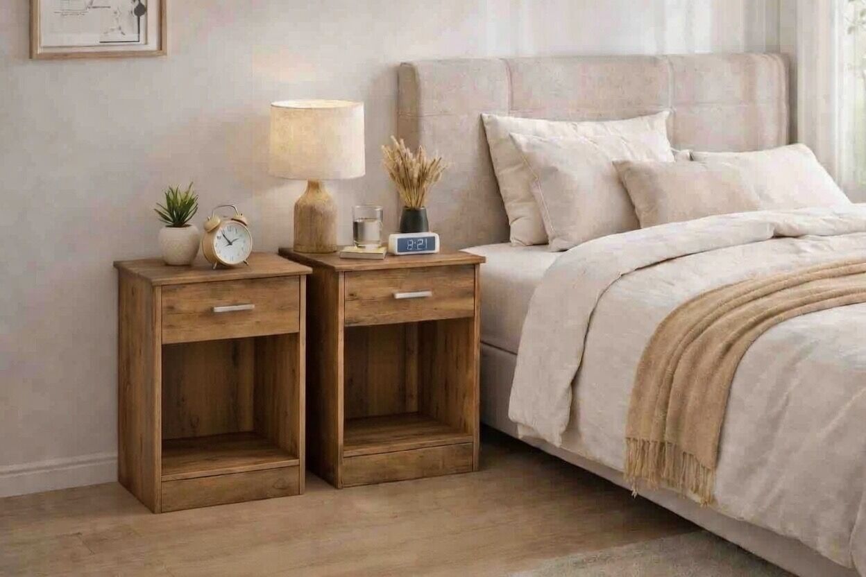 NEW 2 Nightstands Natural Wood veneer