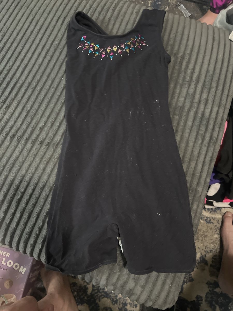 Freestyle by Danskin Black Unitard Bodysuit Girls Size 10/12 Rhinestones
