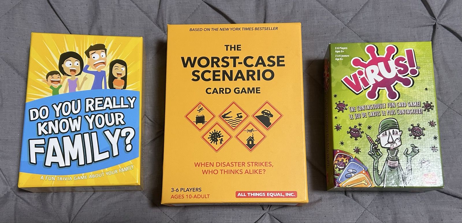 Family Fun Card Game Bundle: Do You Really Know Your Family?, Worst-Case Scenario, and Virus!