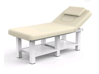 Adjustable Cream Massage Table with Face Cradle & Adjustable Height for Salon/Spa/Tattoo