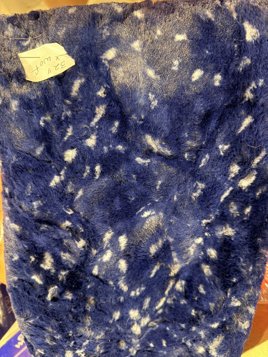 Blue and White Faux Fur Fabric Piece 32 inch x WOF