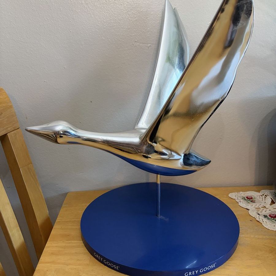 Grey Goose Chrome Flying Goose Bottle Glorifier Display Statue Bar Decor, 18-inch tall