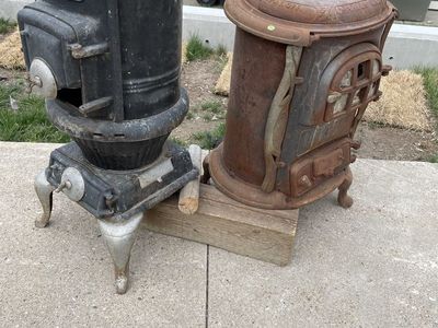 Vintage Cast Iron Wood Stoves - Royal (Pat'd 1891) & Chartier Oak (Pat'd 1893) - Rustic Decor