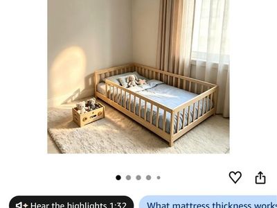 PVWIIK Twin Size Montessori Toddler Floor Bed with Wood Slats and Safety Guardrails, Natural