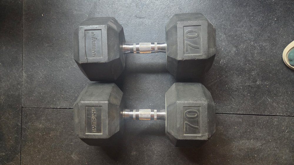 Hex Rubber Dumbbell Pair - 70 lbs (Heavy Duty, Textured Grip)