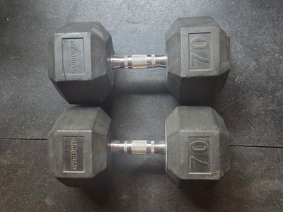 Hex Rubber Dumbbell Pair - 70 lbs (Heavy Duty, Textured Grip)