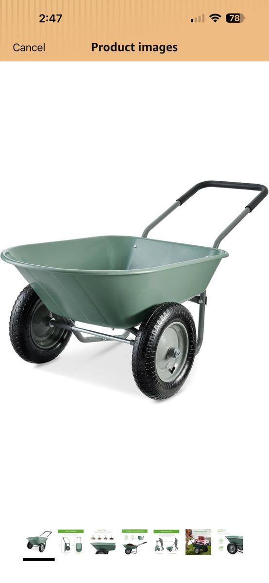 Seafoam Green Dual-Wheel Wheelbarrow/Garden Cart, Easy Storage, Multipurpose for Yard Work