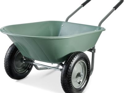 Seafoam Green Dual-Wheel Wheelbarrow/Garden Cart, Easy Storage, Multipurpose for Yard Work