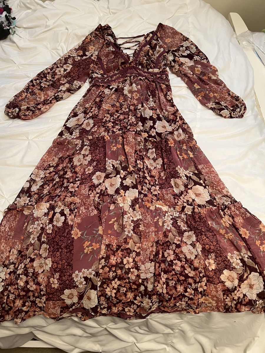 Altar'd State Floral Patchwork Long Sleeve Maxi Dress Size XS