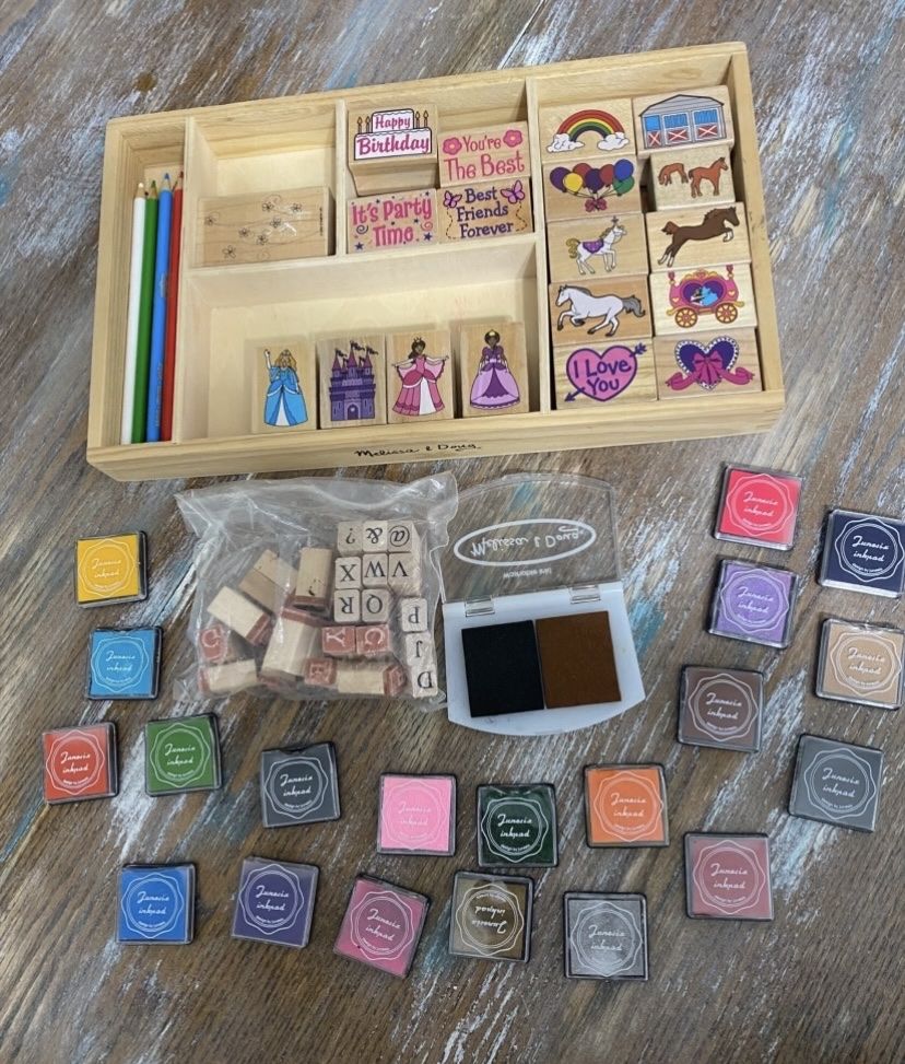 Melissa & Doug Deluxe Stamp Set Horses, Happy Birthday Stamps, Princess, Ink Pads