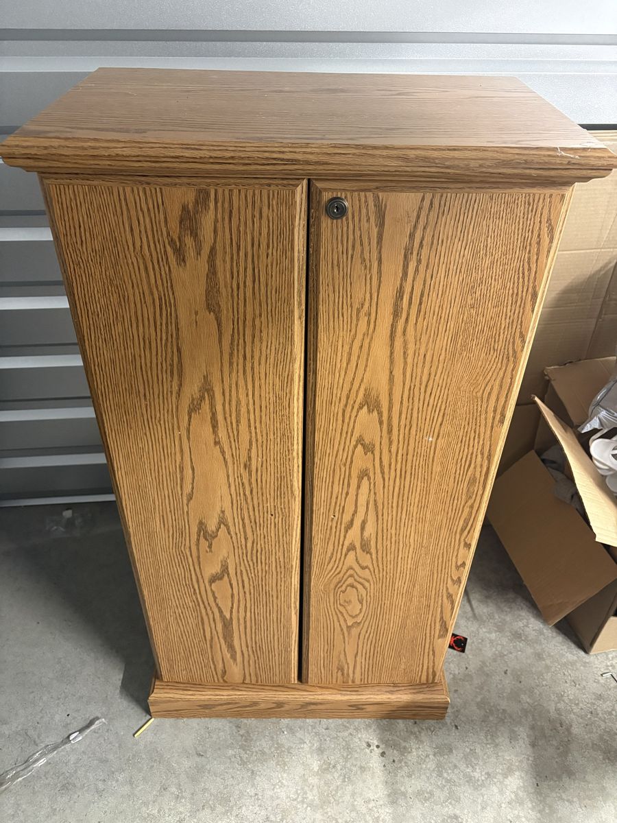 Oak Finish Media Storage Cabinet with Shelves - Versatile Storage Solution