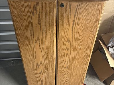Oak Finish Media Storage Cabinet with Shelves - Versatile Storage Solution