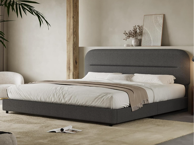 Gray King Size Bed Frame, Adjustable Headboard