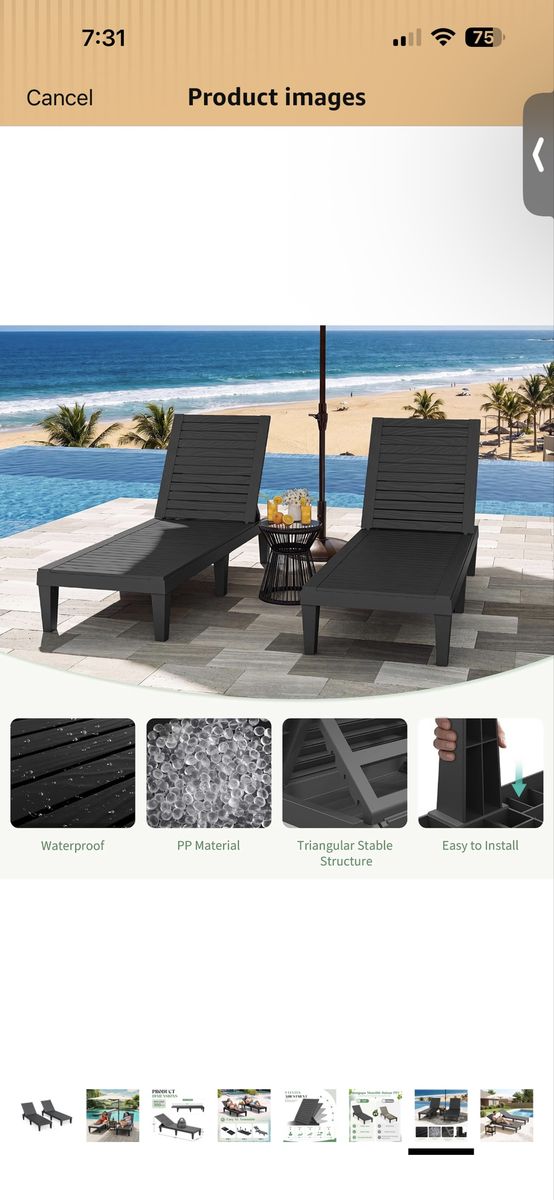 Outdoor Chaise Lounges, Patio Lounge Chair (black , Set of 2)