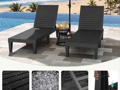 Outdoor Chaise Lounges, Patio Lounge Chair (black , Set of 2)